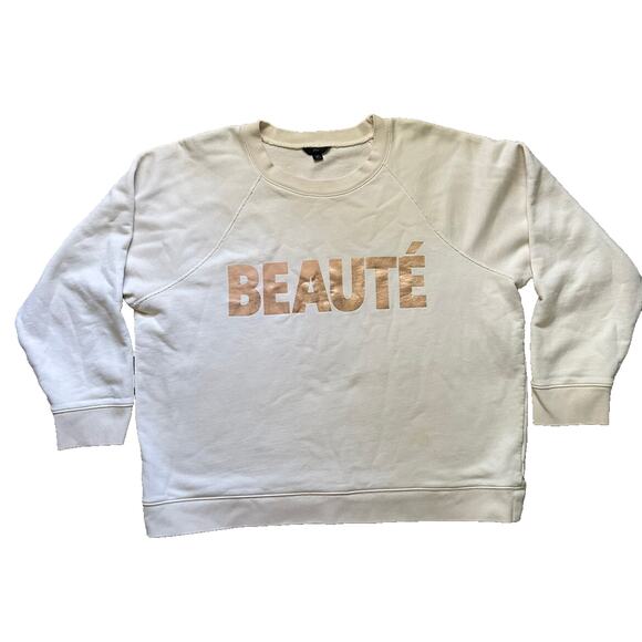 J. Crew Beaute Rose Gold Graphic Sweatshirt Size 2 XL Off White Pink - Picture 2 of 15